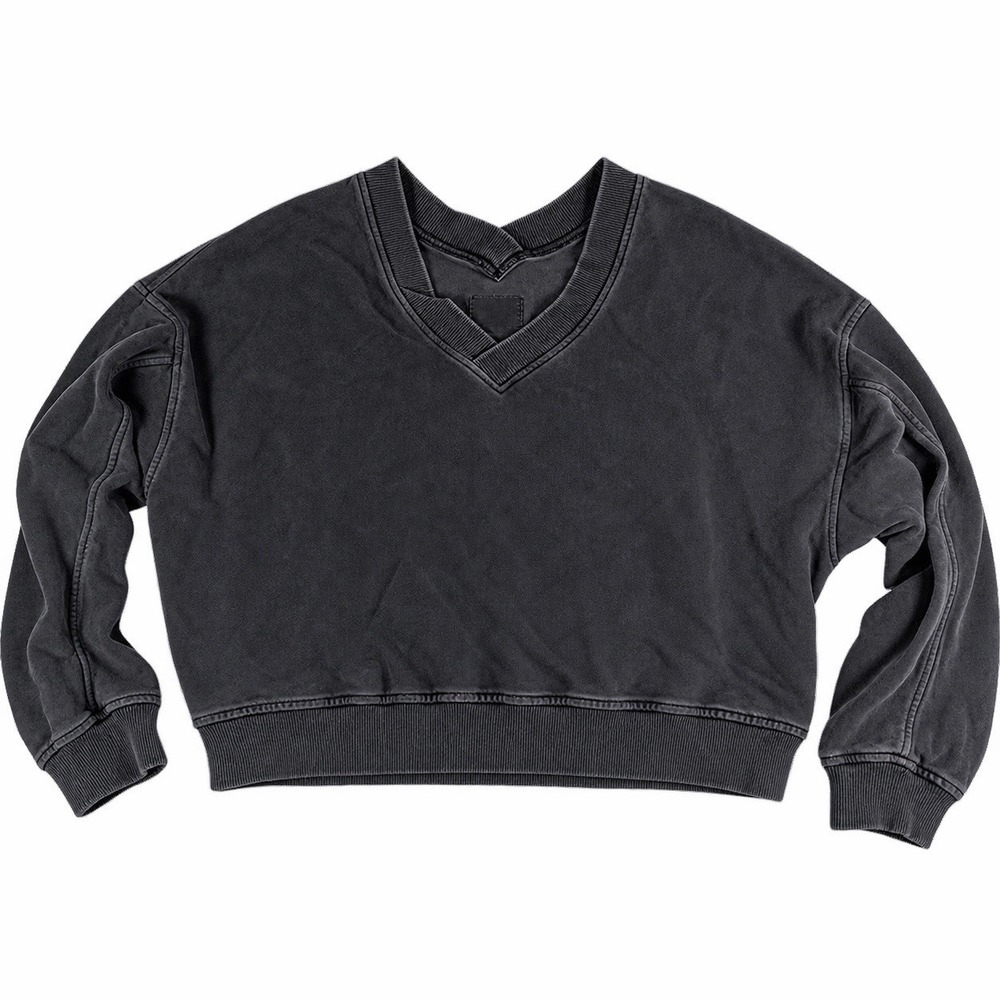 Aerie Oversized V Neck Sweatshirt Vintage Charcoal Gray Xl